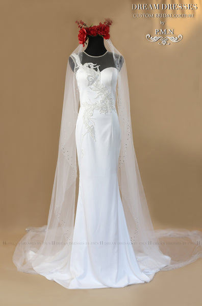 Dream Dresses by P.M.N. Swarovski Crystal Wedding Veil (#Khloe) Elbow / Ivory