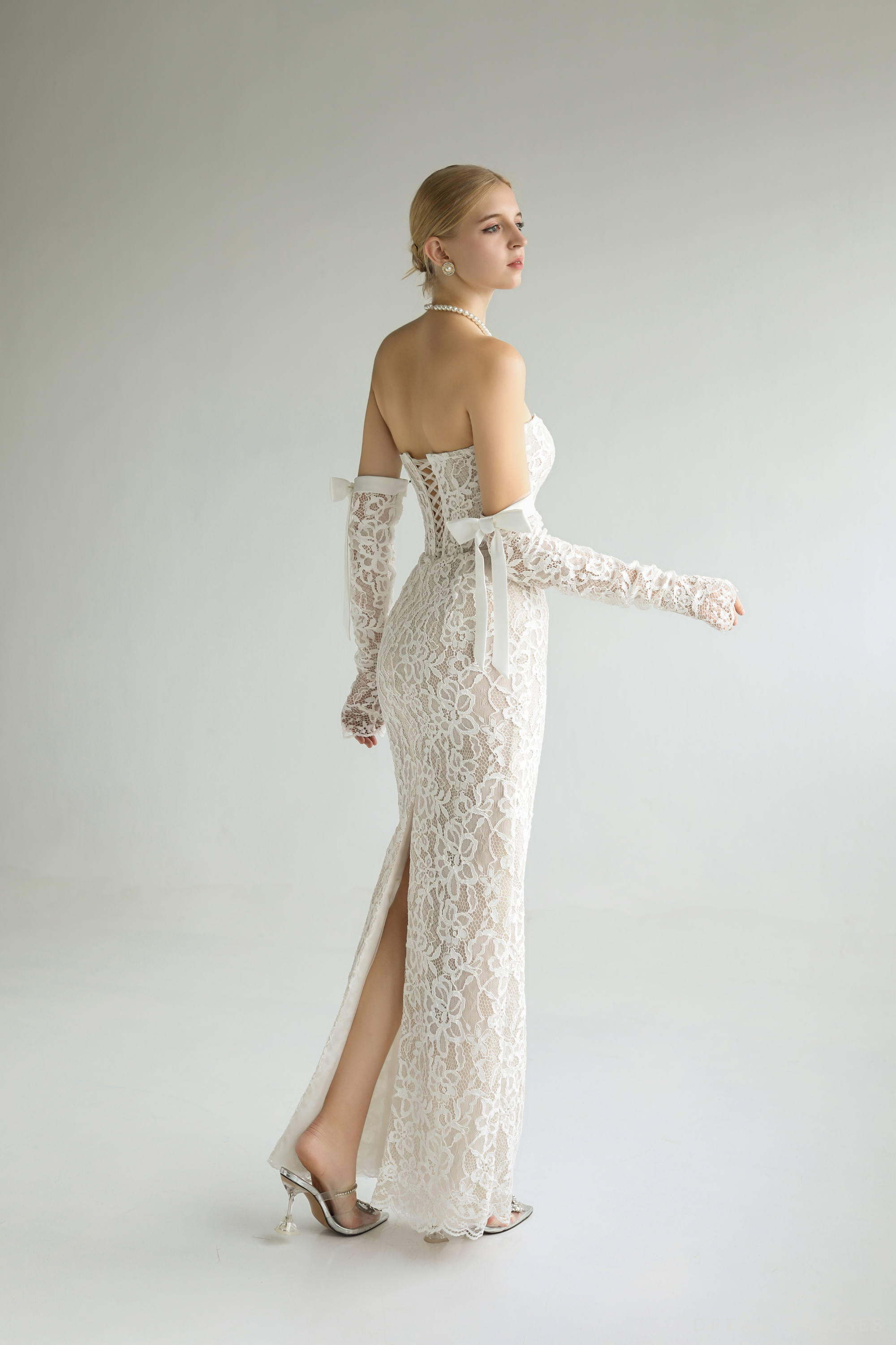 Strapless Lace Wedding Dress with Detachable Sleeves (#MERITA)