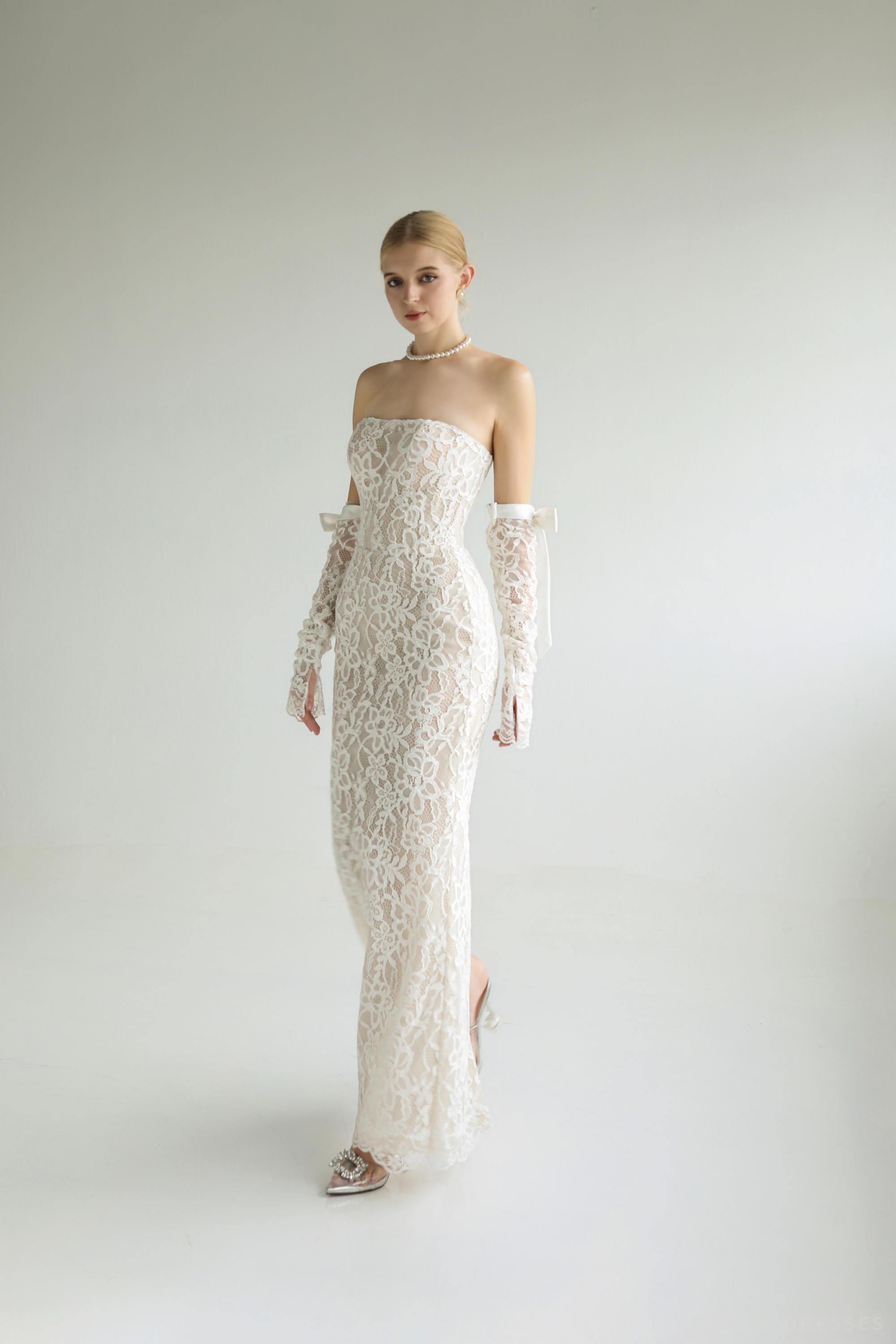 Strapless Lace Wedding Dress with Detachable Sleeves (#MERITA)