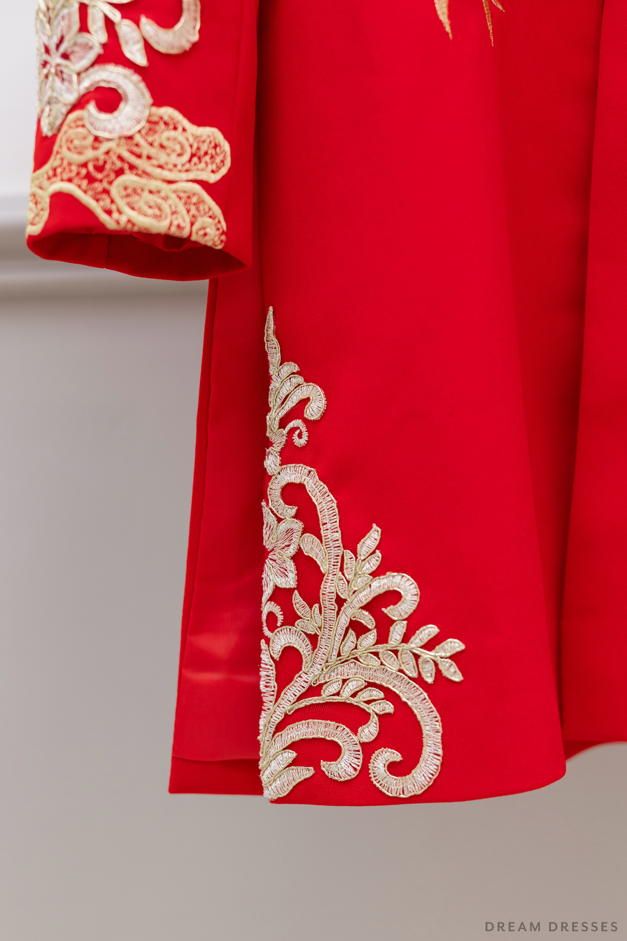 Red and Gold Groom Jacket with Dragon Embroidery| Red Chinese Tang Suit (#Khang)