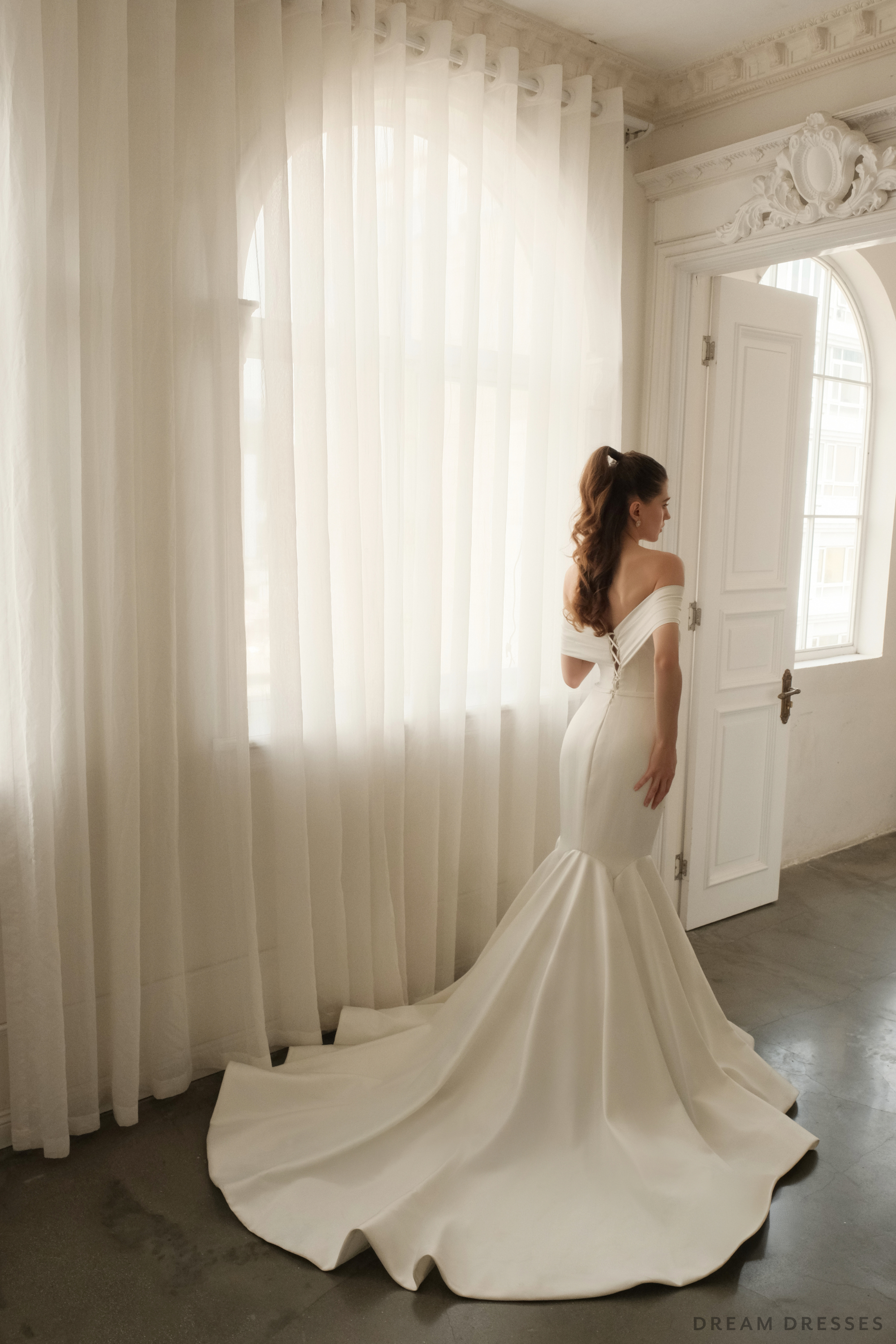 Off Shoulder Trumpet Wedding Dress (#JESALYN)