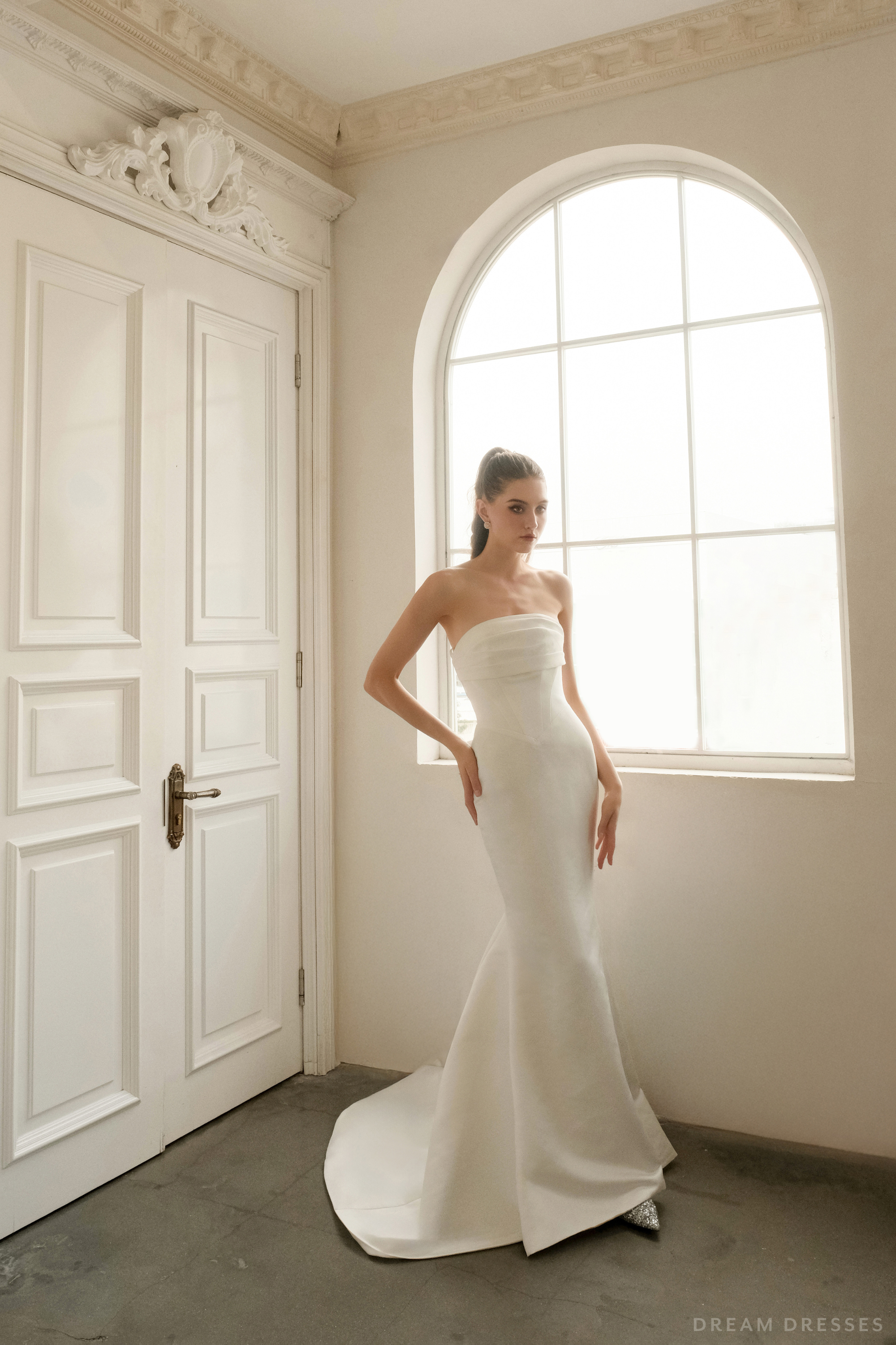 Satin Mermaid Wedding Dress with Detachable Overskirt (#EMELY)