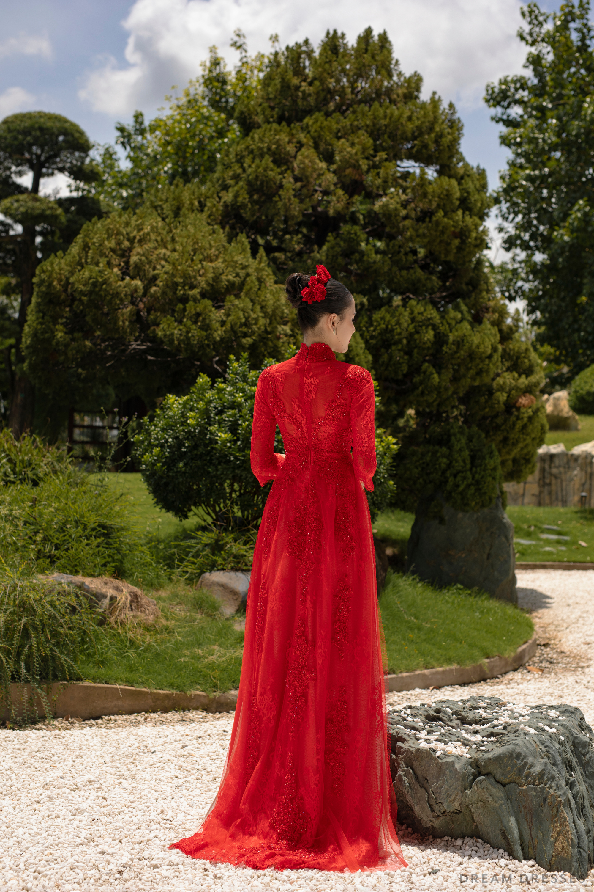 Red Bridal Ao Dai | Modern Vietnamese Bridal Dress with Couture Lace (#STEFANIA)