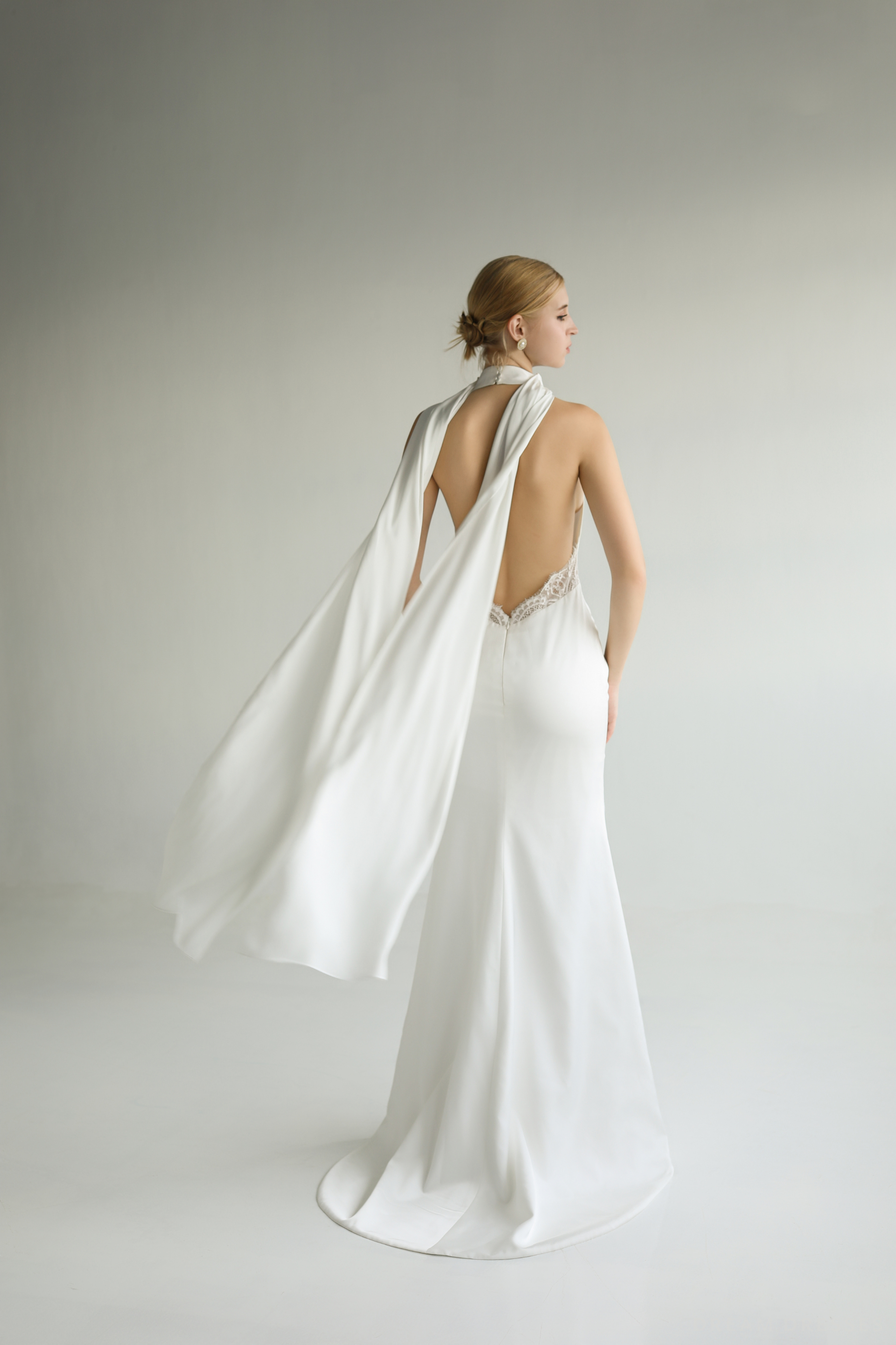 Elegant Silk Wedding Dress with Open Back (#ROSY)