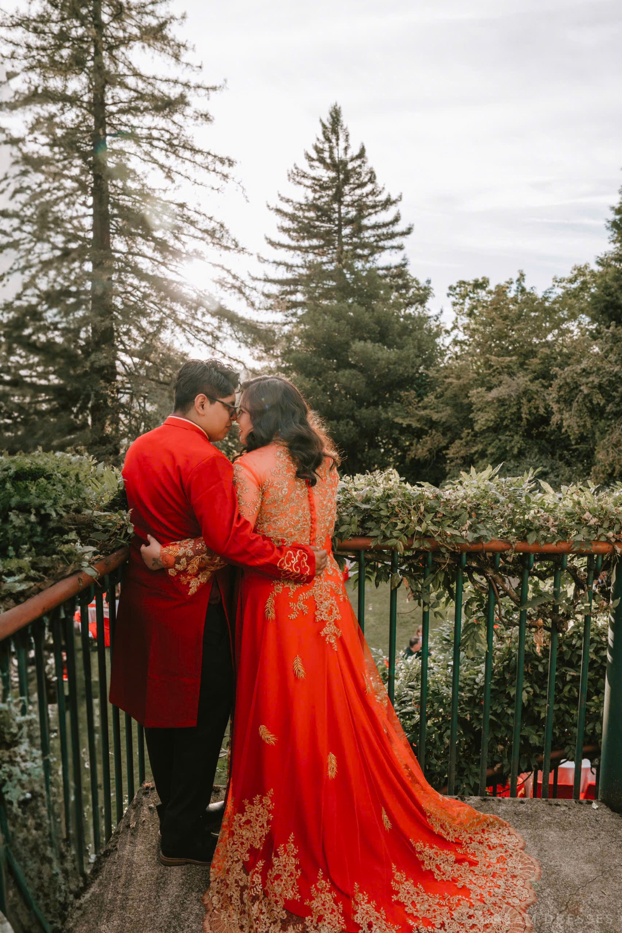 Red Bridal Ao Dai | Vietnamese Modern Bridal Dress with Phoenix Embroidery (#LYS)