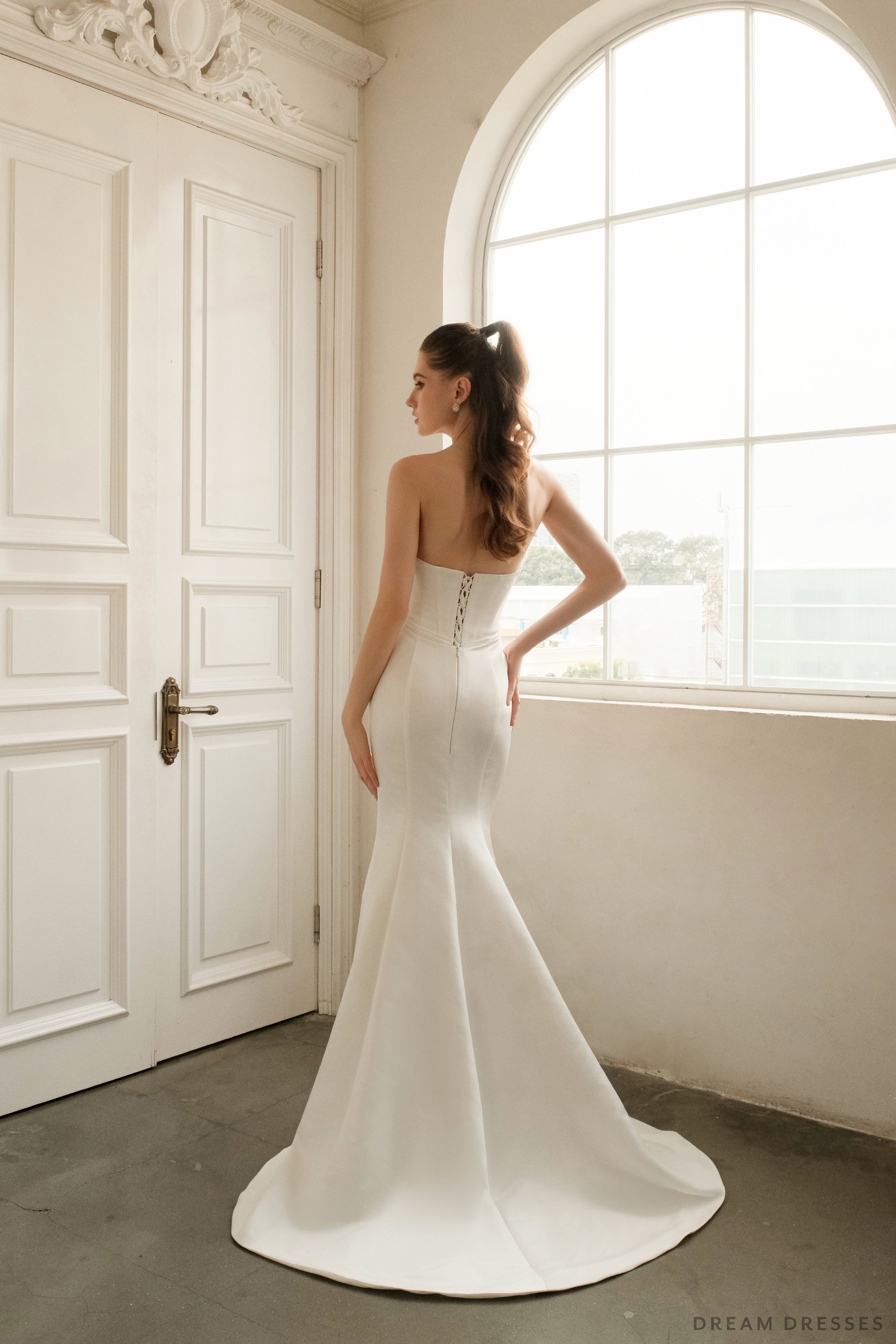 Satin Mermaid Wedding Dress with Detachable Overskirt (#EMELY)