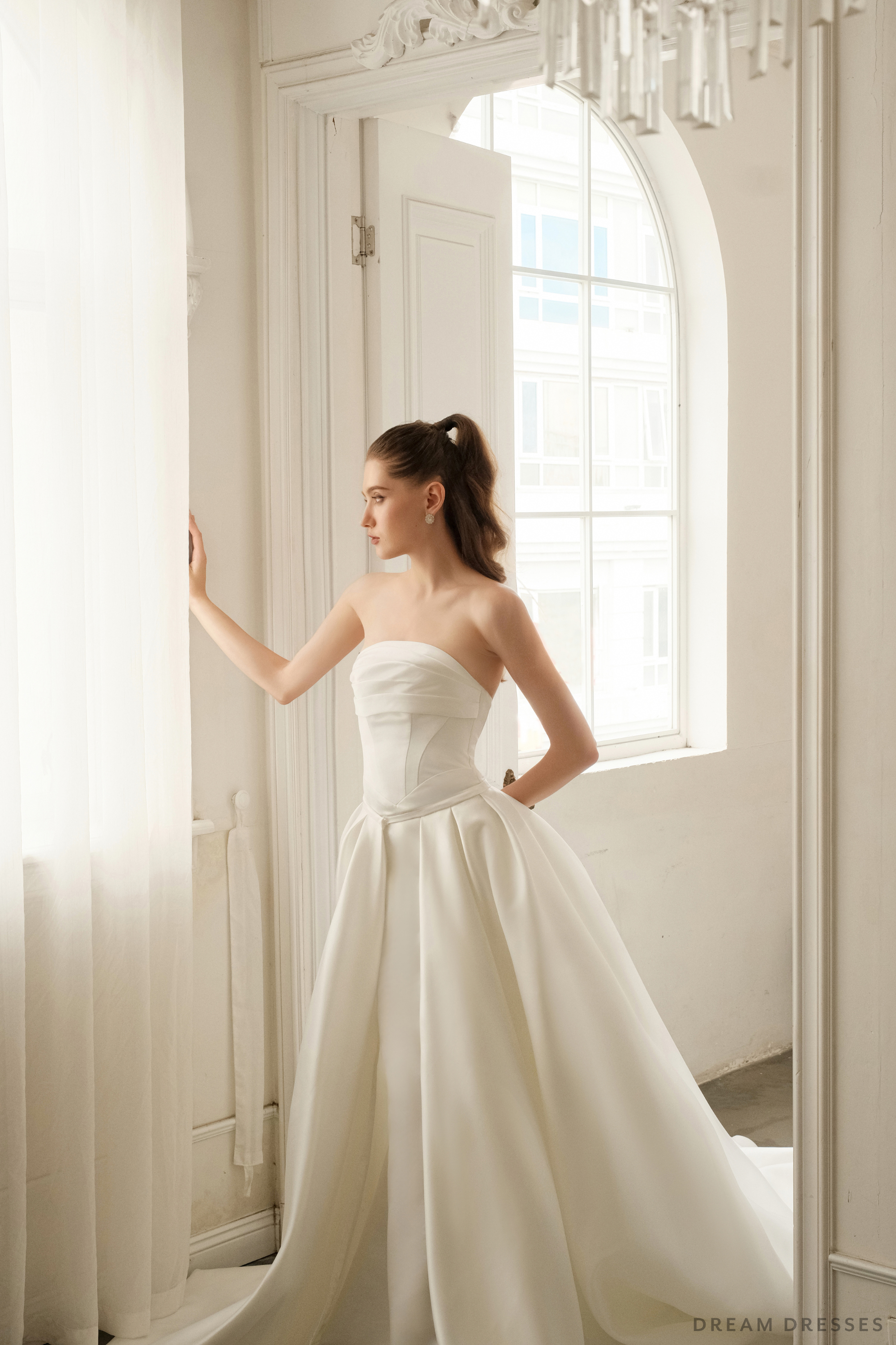 Satin Mermaid Wedding Dress with Detachable Overskirt (#EMELY)