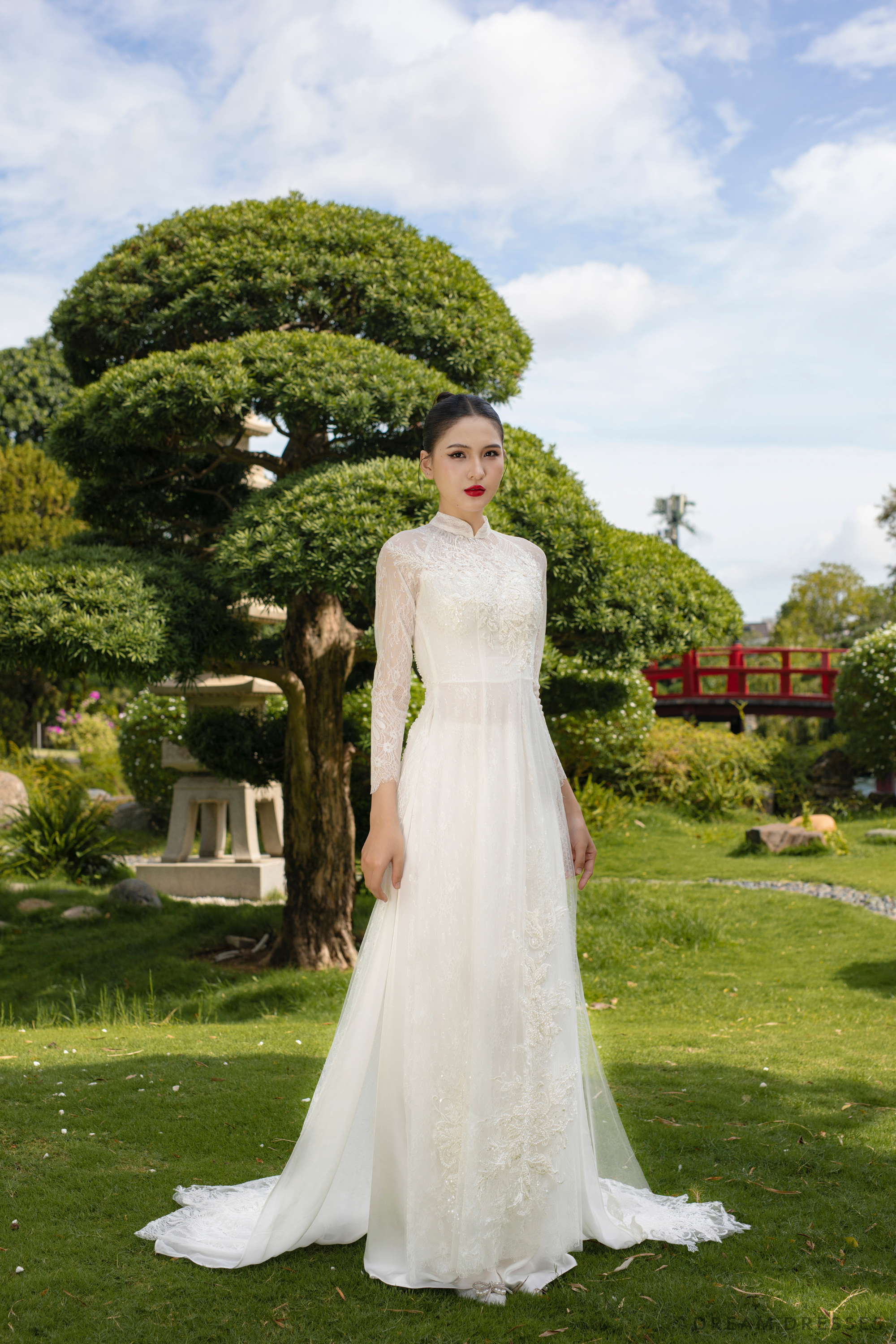 White Bridal Ao Dai | Vietnamese Traditional Bridal Dress with Couture Lace (#LENKA)