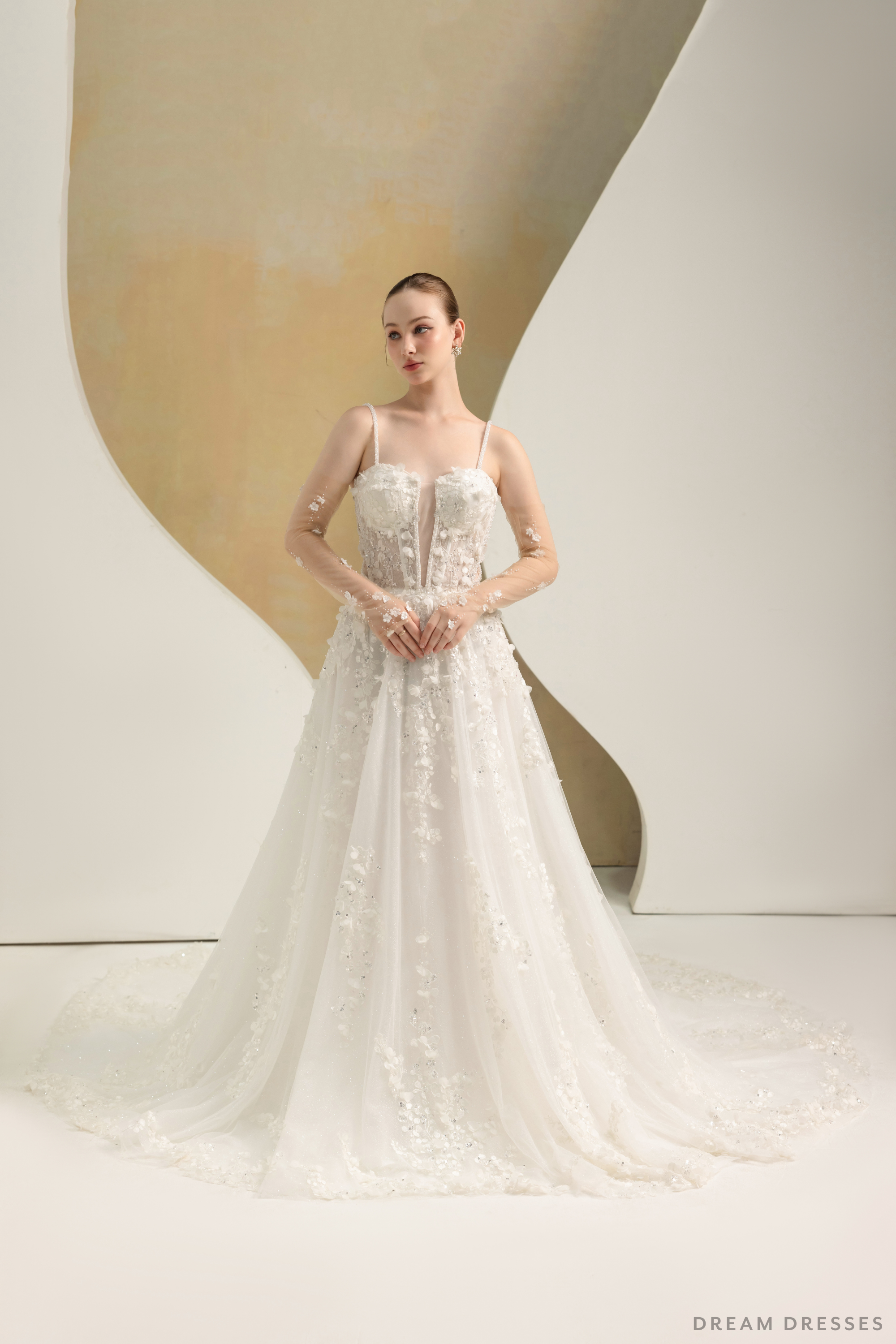 Ball Grown Wedding Dress with Detachable Sleeves (#NADIEN)