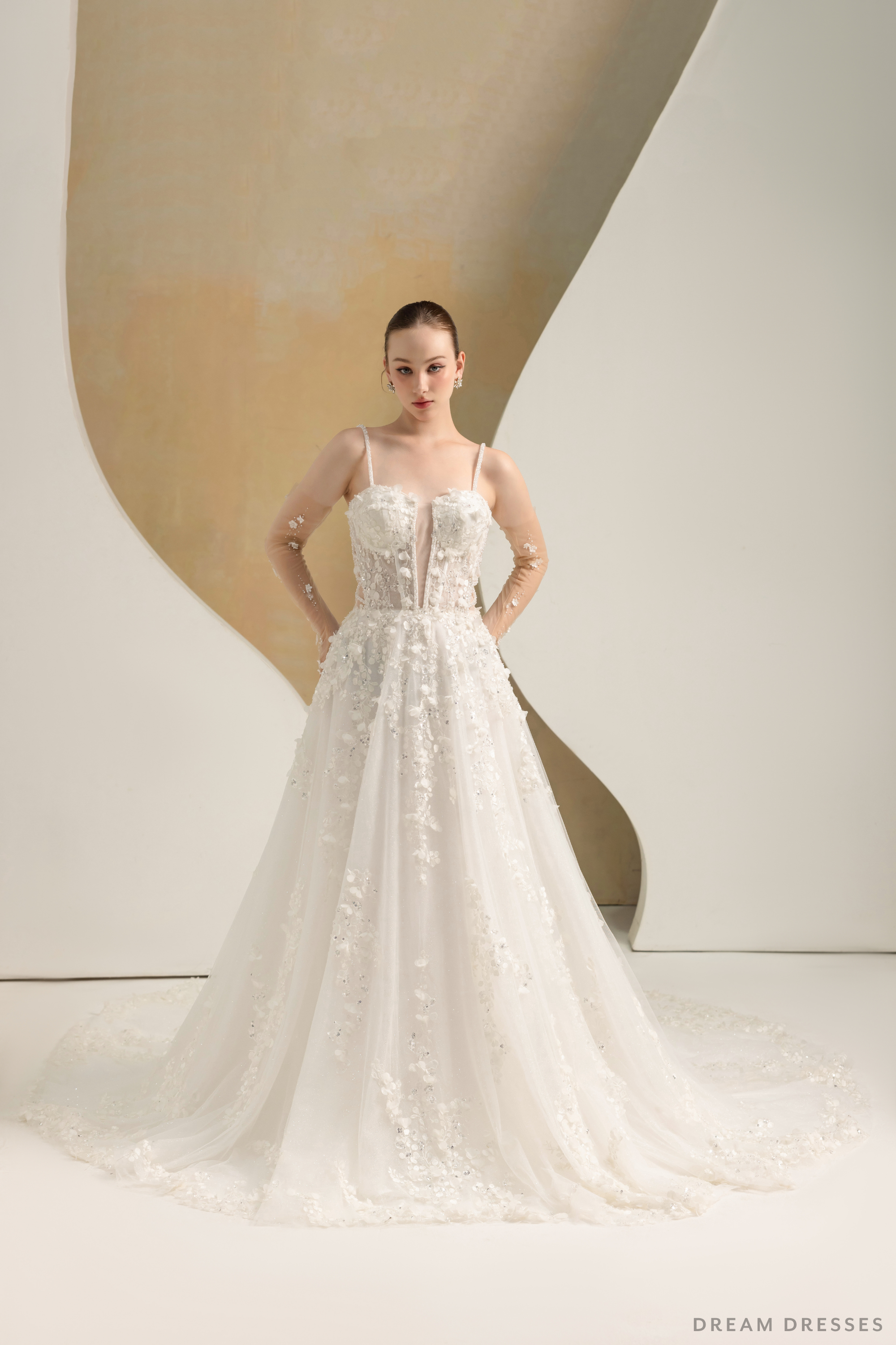 Ball Grown Wedding Dress with Detachable Sleeves (#NADIEN)