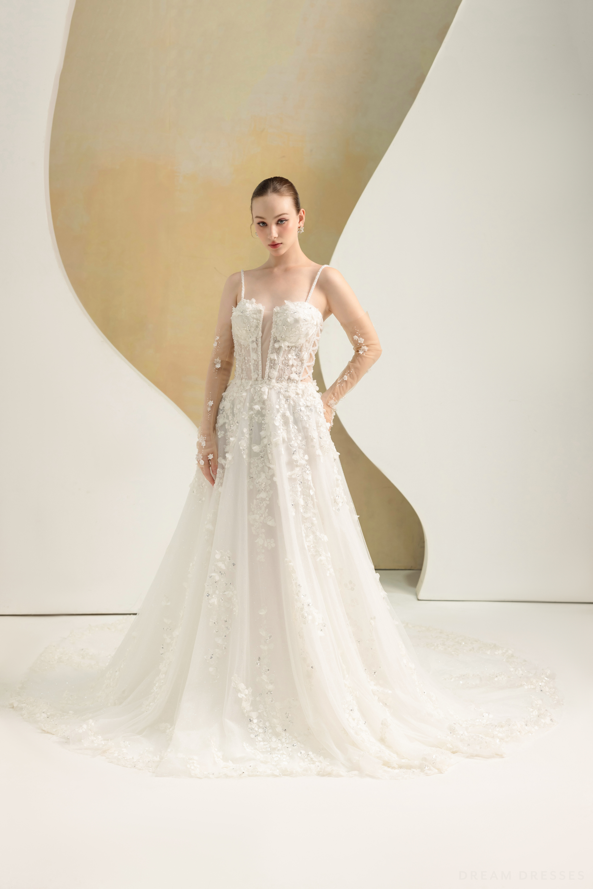 Ball Grown Wedding Dress with Detachable Sleeves (#NADIEN)