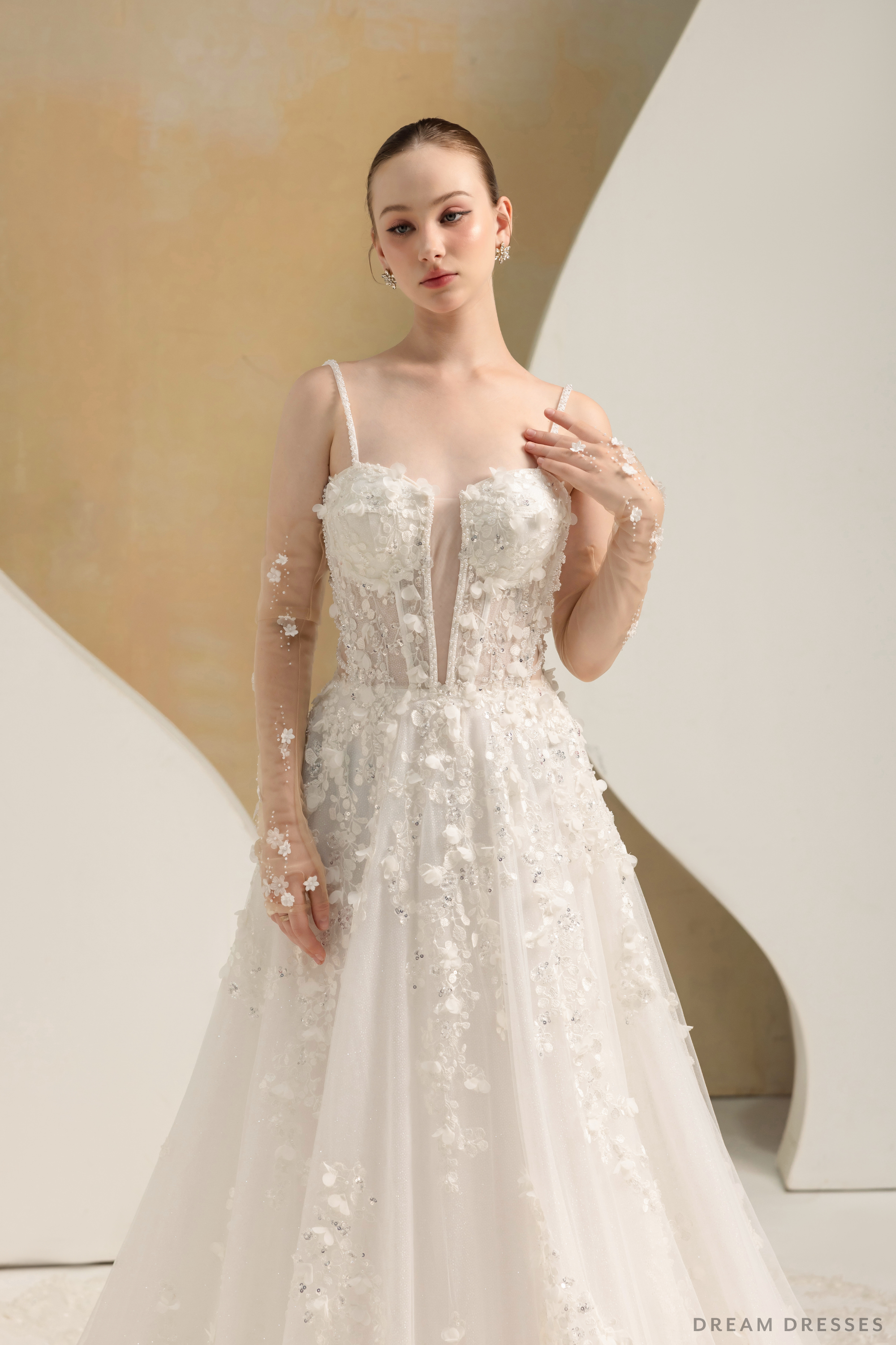 Ball Grown Wedding Dress with Detachable Sleeves (#NADIEN)