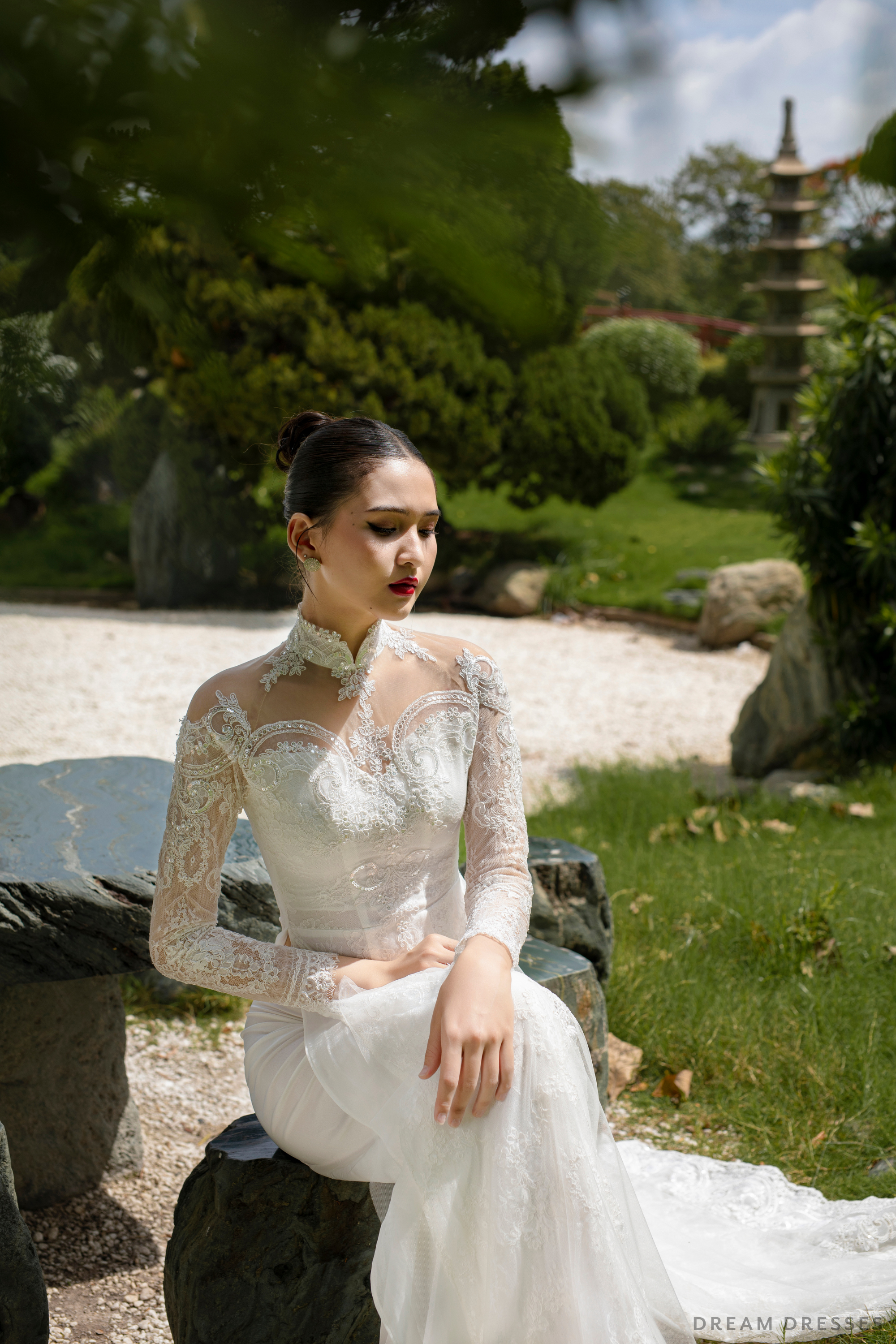 White Bridal Ao Dai | Vietnamese Modern Bridal Dress (#LAURA)