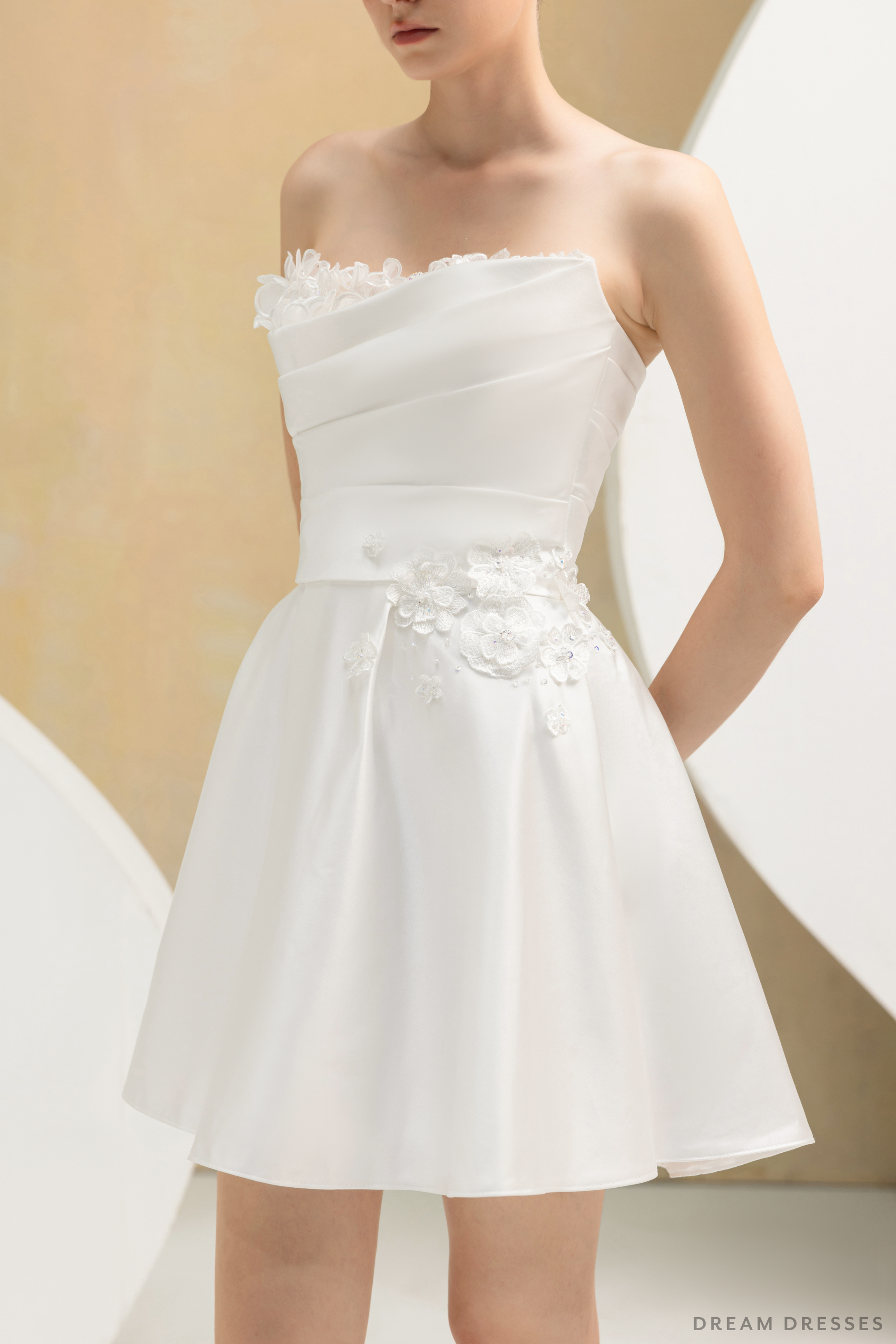 Rehearsal Dinner Silk Dress with 3D Lace (#ADALICIA)