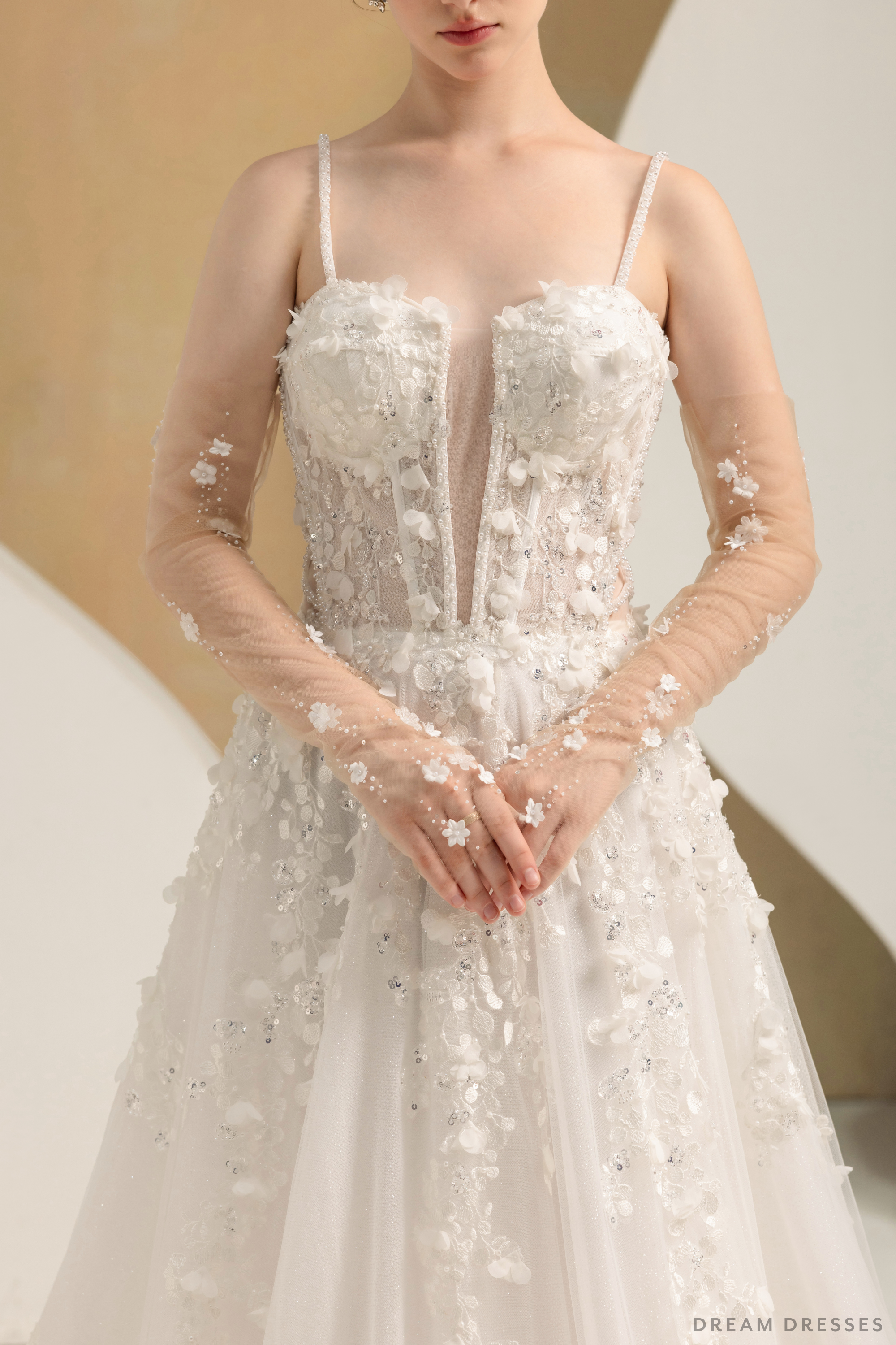 Ball Grown Wedding Dress with Detachable Sleeves (#NADIEN)