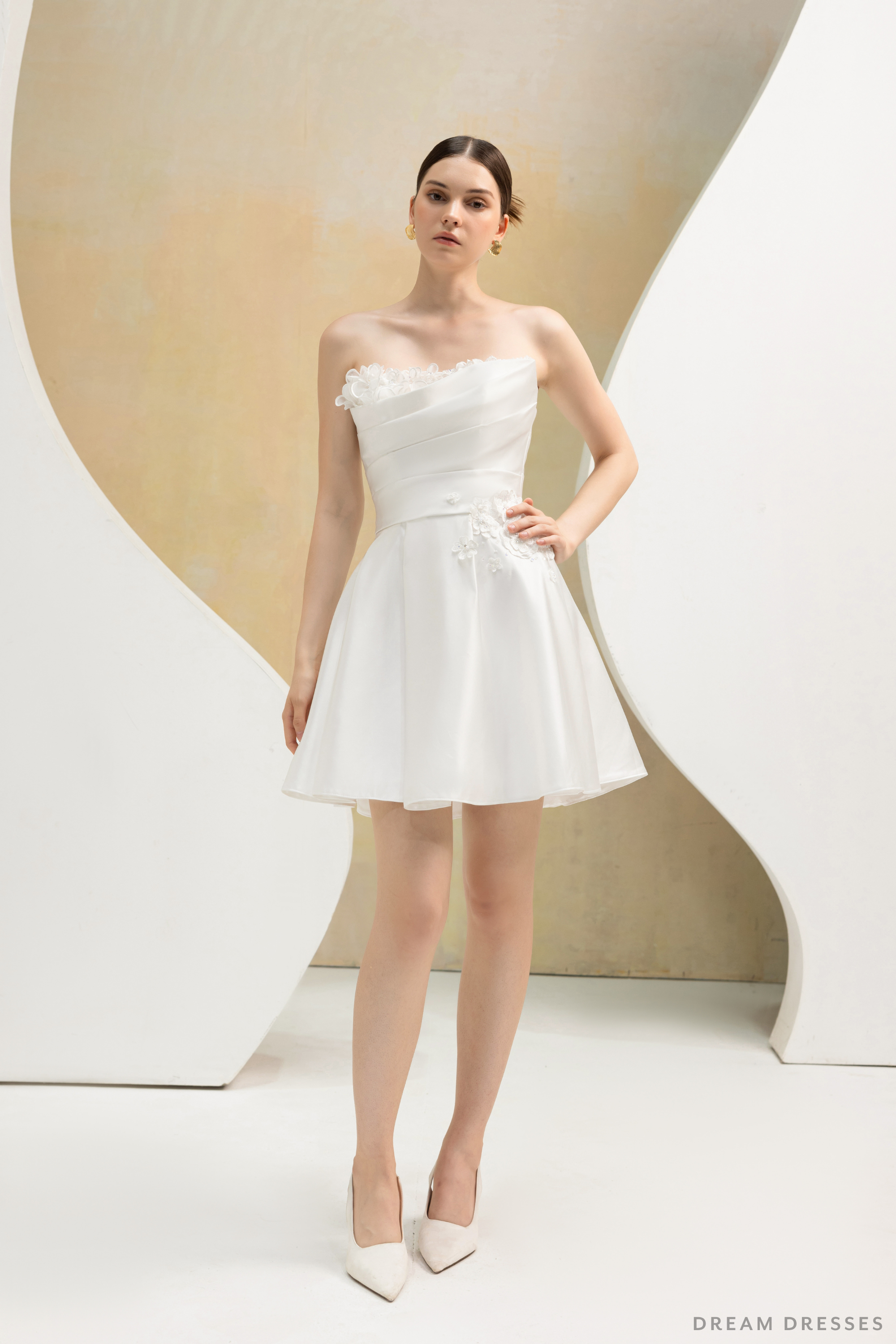 Rehearsal Dinner Silk Dress with 3D Lace (#ADALICIA)