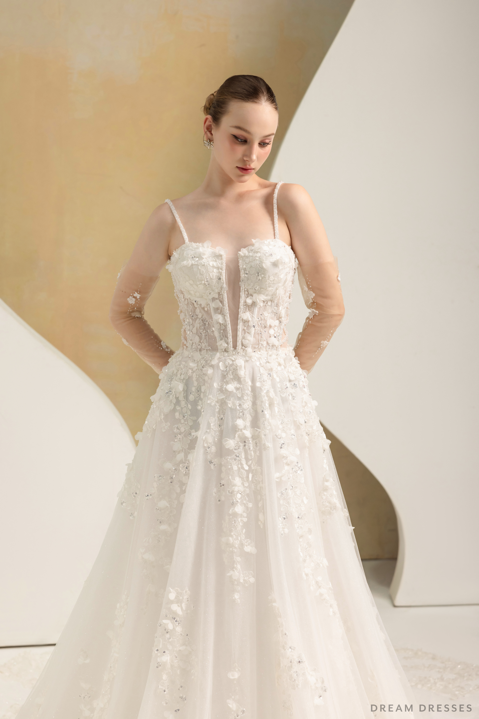 Ball Grown Wedding Dress with Detachable Sleeves (#NADIEN)