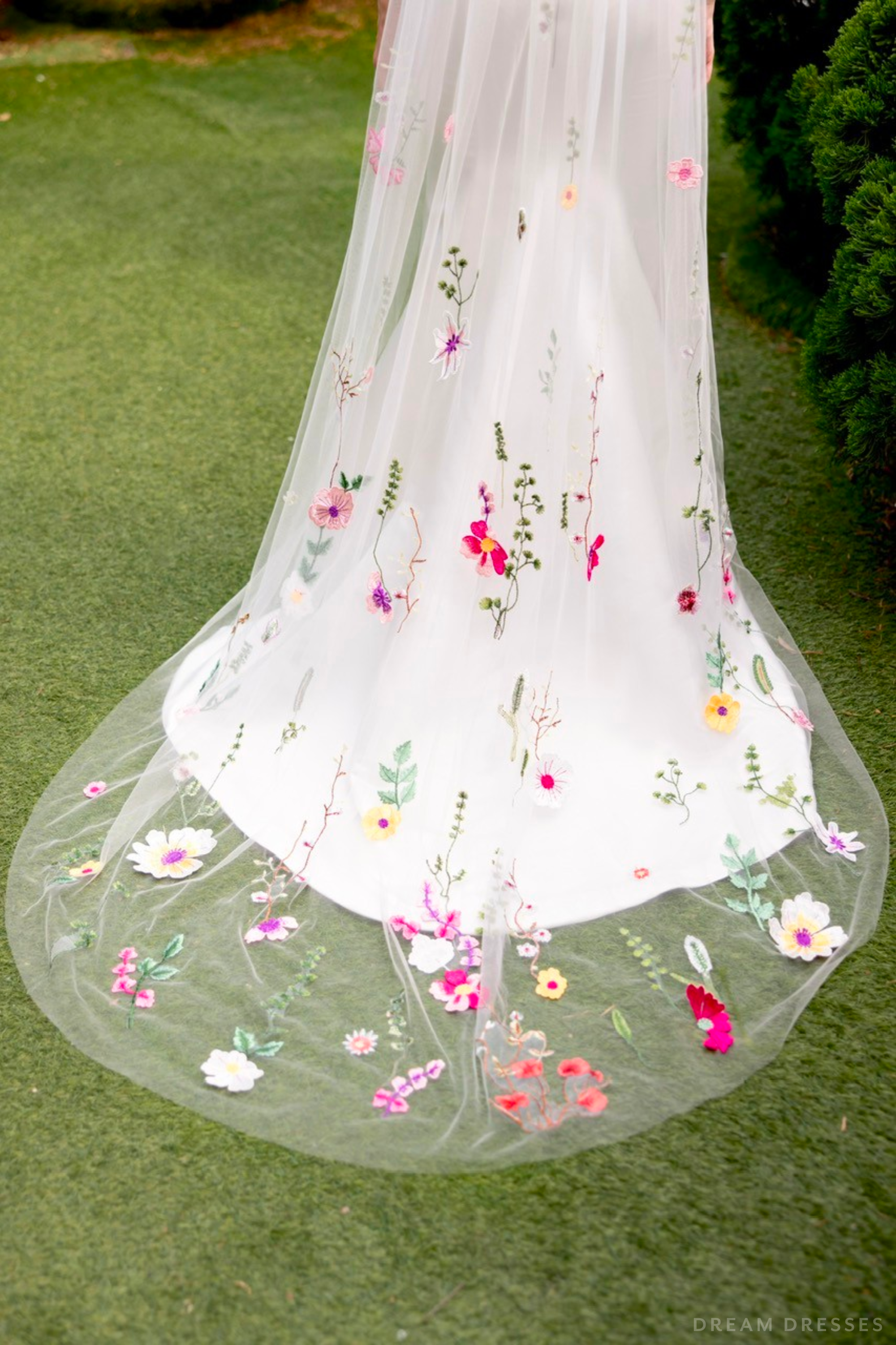 One Tier Colorful Floral Veil (#FLORAL)