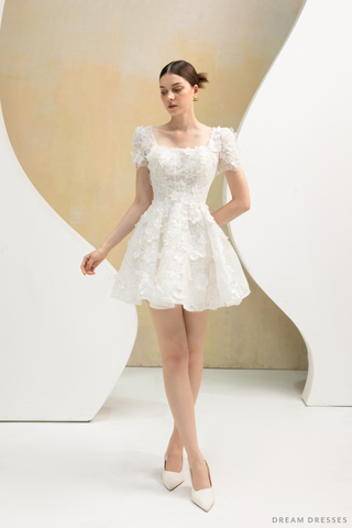 Rehearsal Dinner Mini Dress with 3D Floral Lace (#NALINI)