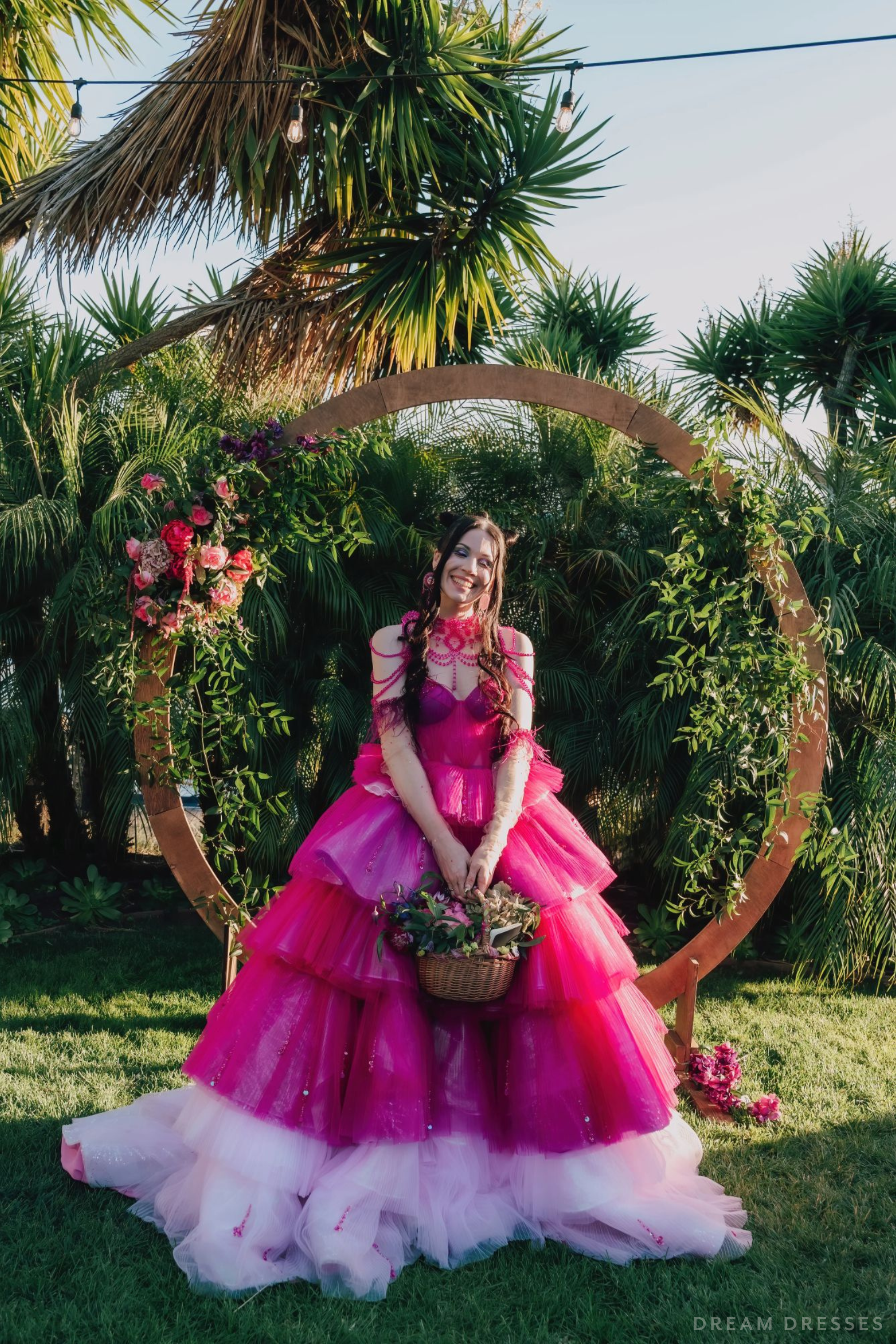 Pink Wedding Dress Ball Gown with Removable Skirt (#Maggie)