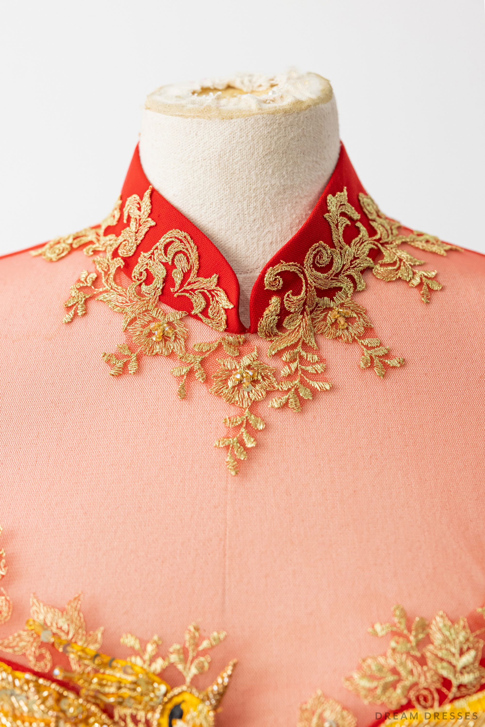 Red Bridal Ao Dai | Vietnamese Modern Bridal Dress with Phoenix Embroidery (#LYS)