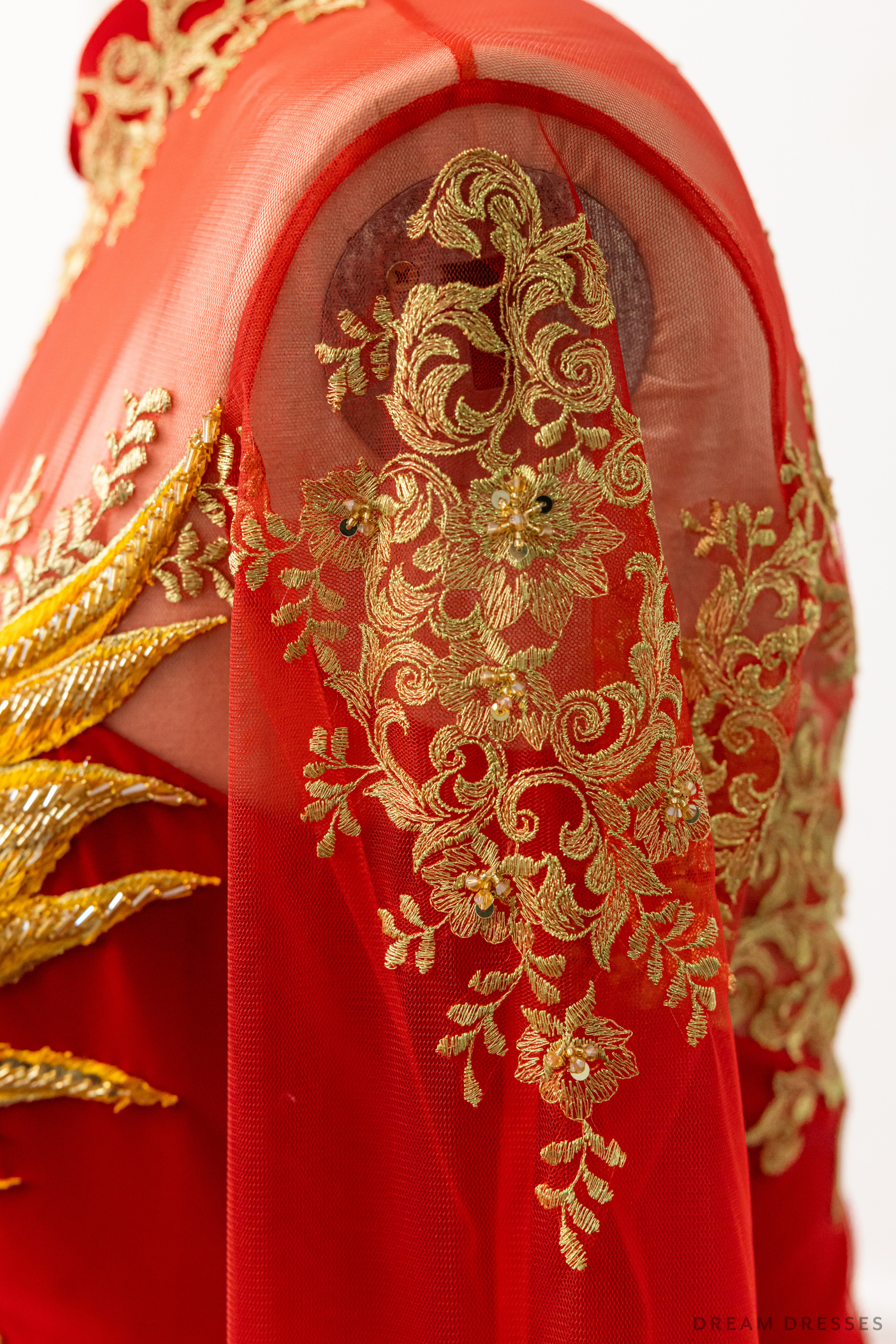 Red Bridal Ao Dai | Vietnamese Modern Bridal Dress with Phoenix Embroidery (#LYS)