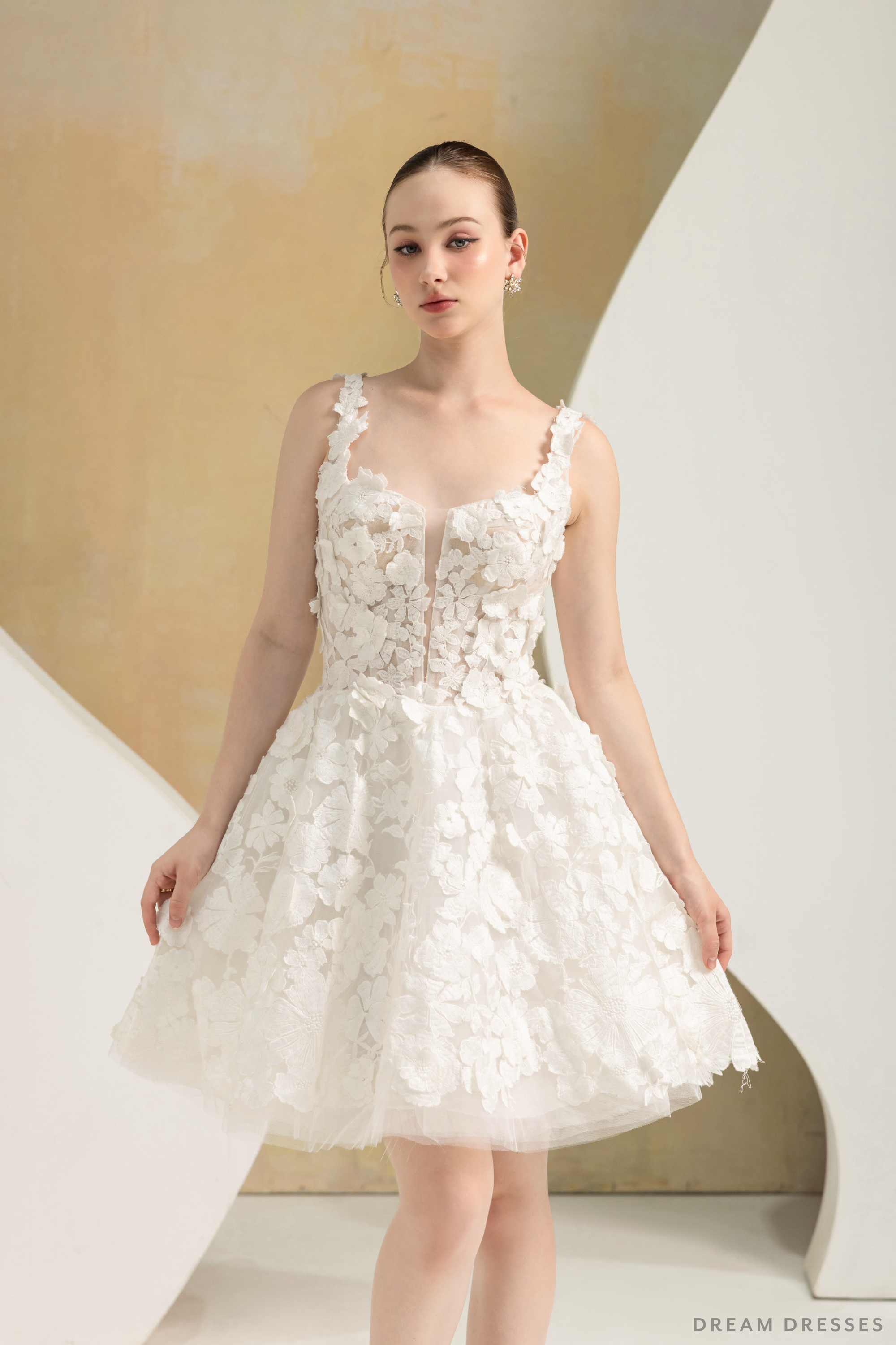 Mini Couture Dress with 3D Floral Lace (#VAVI)