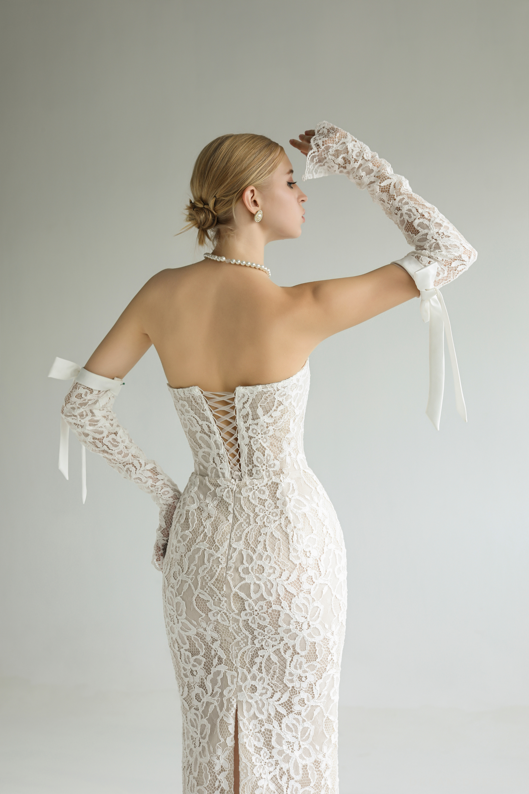 Strapless Lace Wedding Dress with Detachable Sleeves (#MERITA)