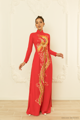 Red Bridal Ao Dai Vietnamese Traditional Bridal Dress With Phoenix