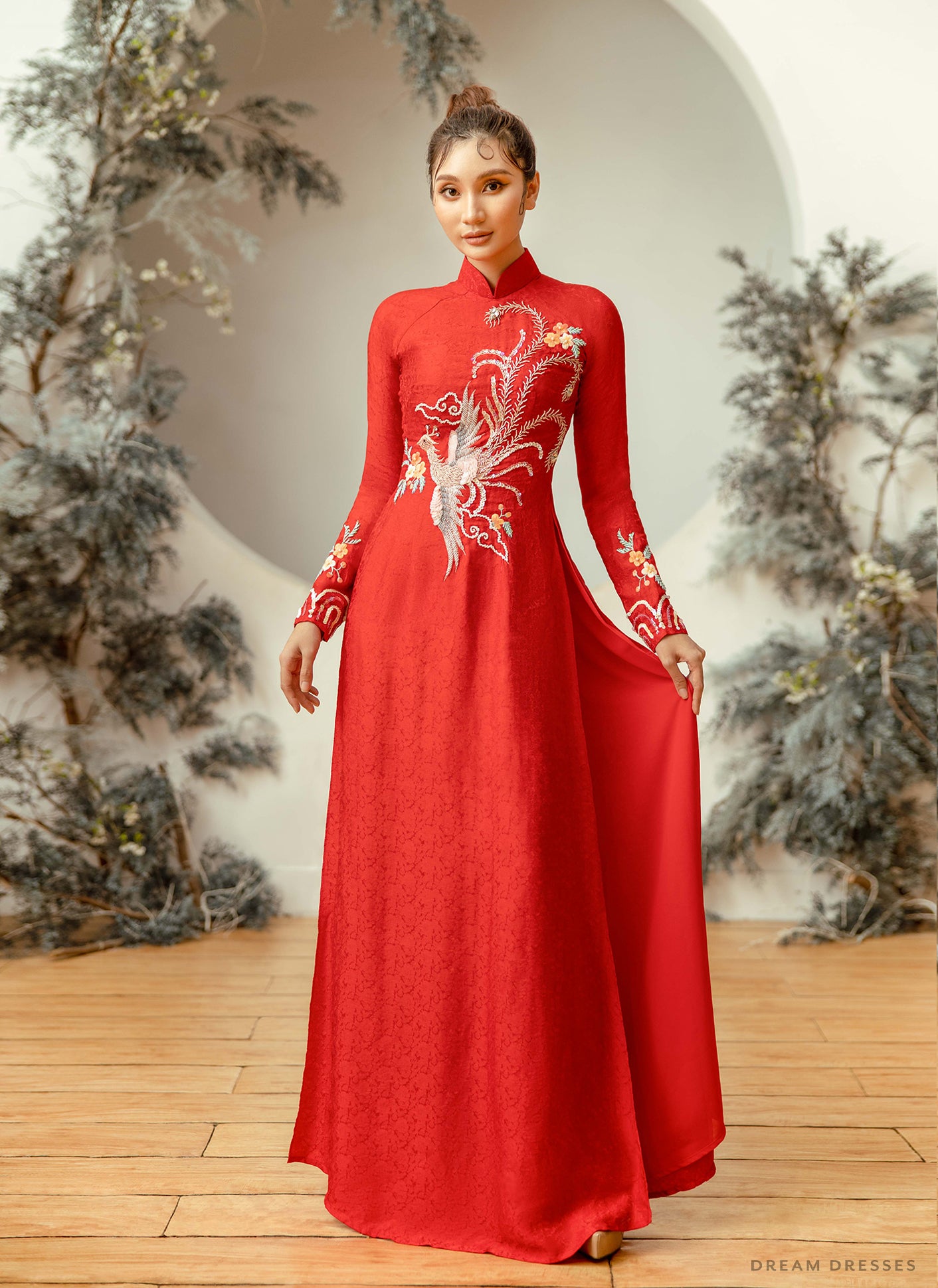 Ao dai Vietnamese traditional dress in red - Hien Thao Shop