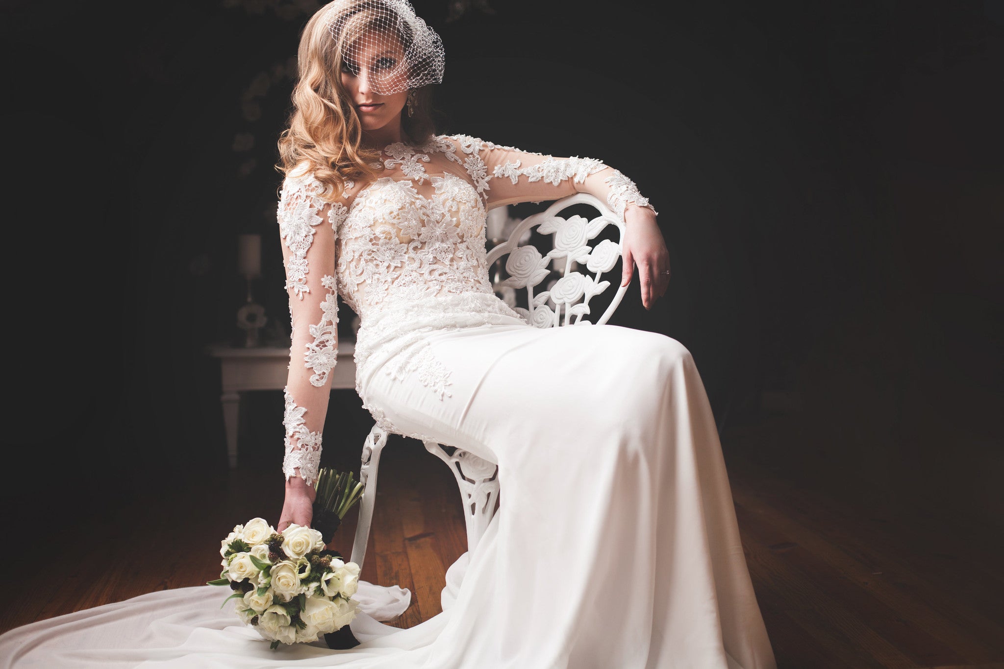 Modern Long Sleeve Wedding Dress With Key Hole Back (#Liz)