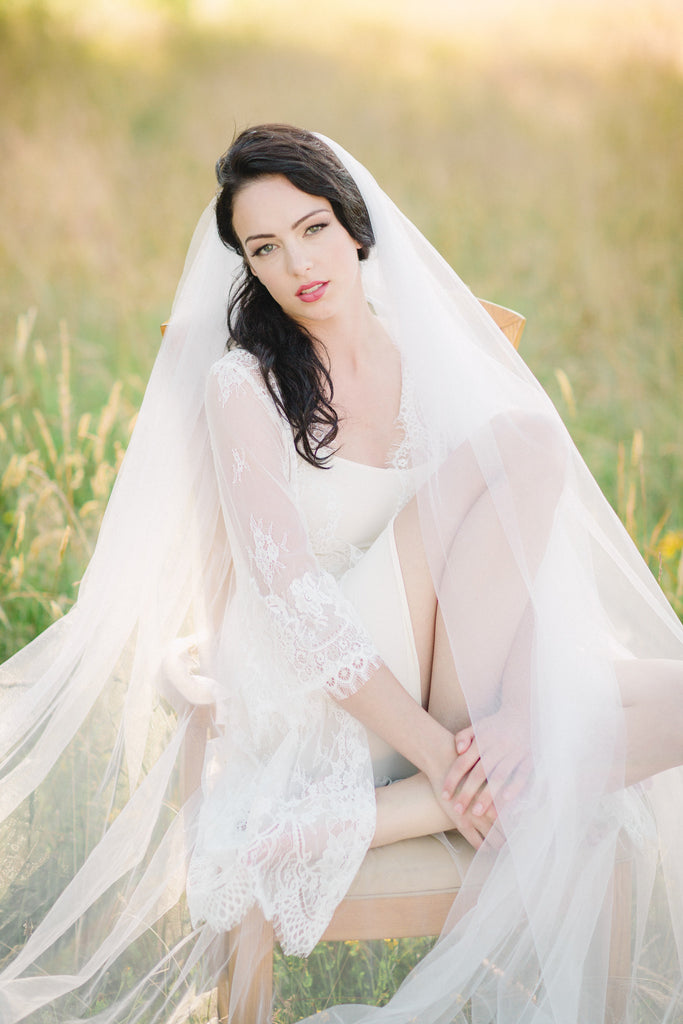 Bridal Cape Veil with 3D Floral Appliqué (#ORELLA)