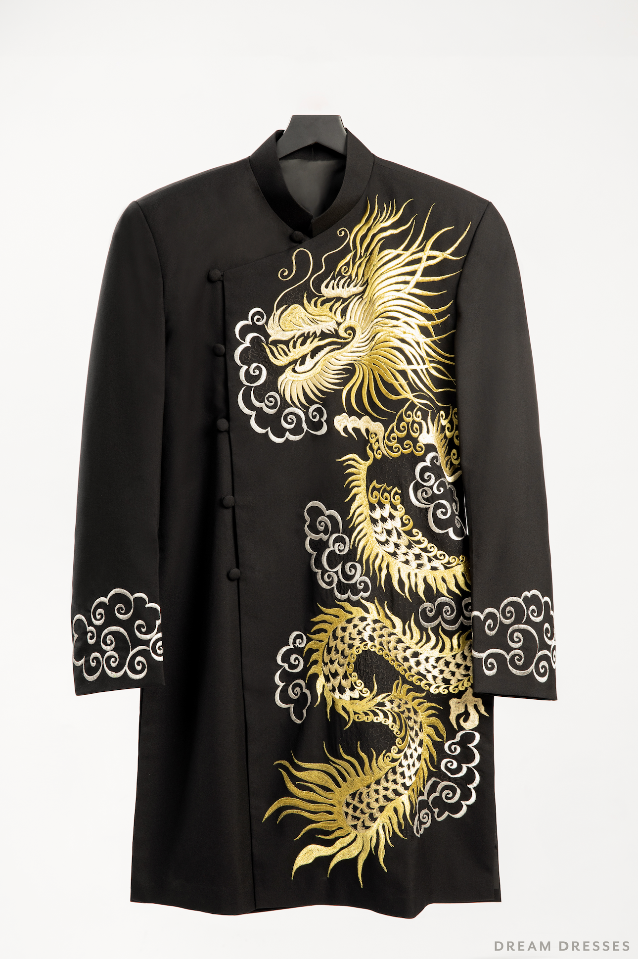 Black Groom Ao Dai Jacket With Dragon Embroidery Vietnamese, 50% OFF